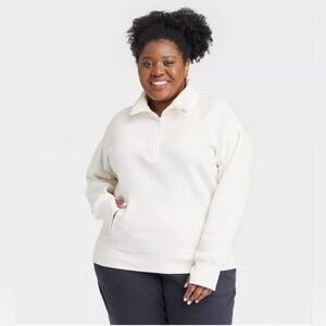 NWT Women's Plus Size All In Motion Cotton Fleece 1/4 Zip Pullover, Cream, 3X